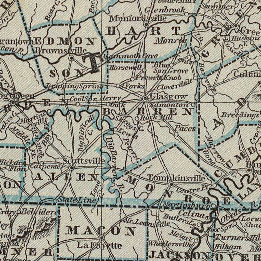 Vintage Map of Kentucky & Tennessee 1842