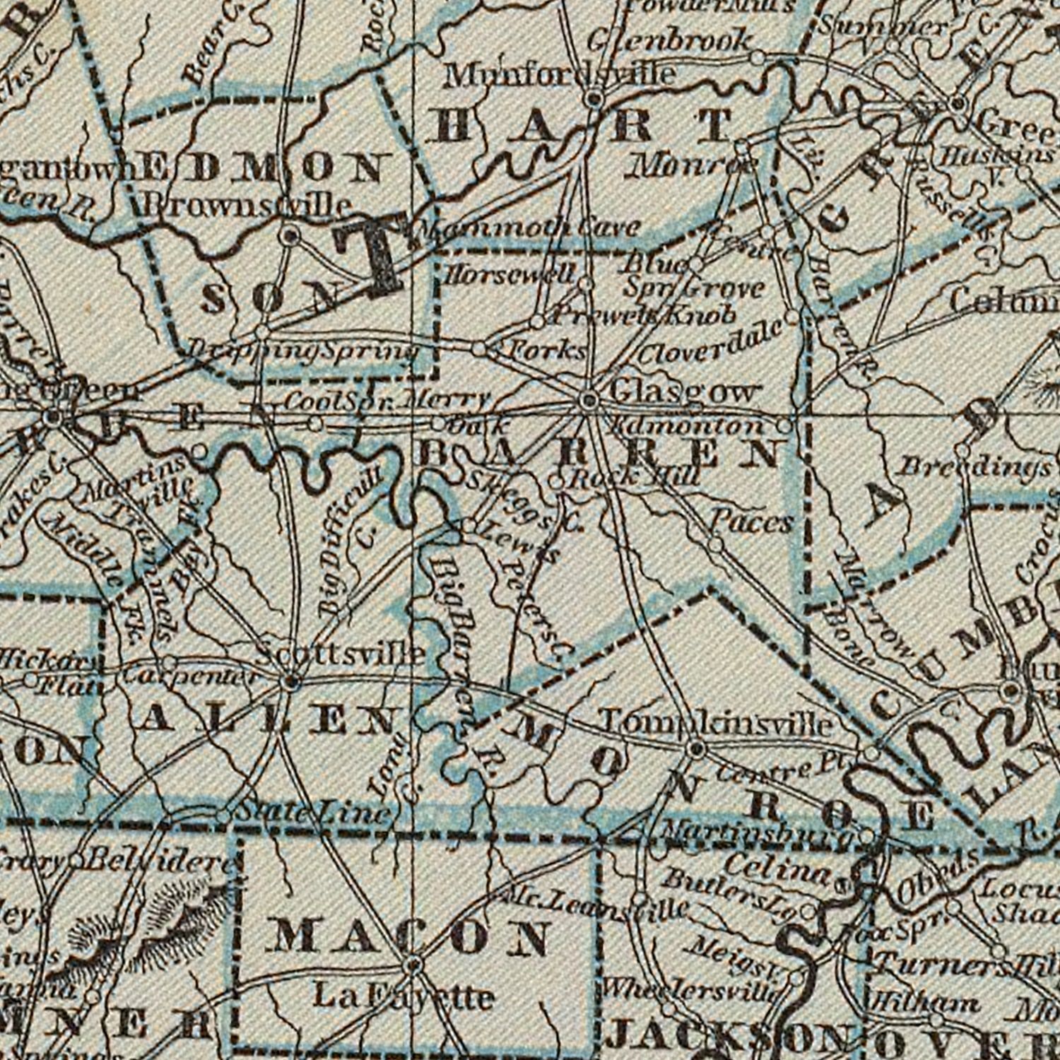 Vintage Map of Kentucky & Tennessee 1842