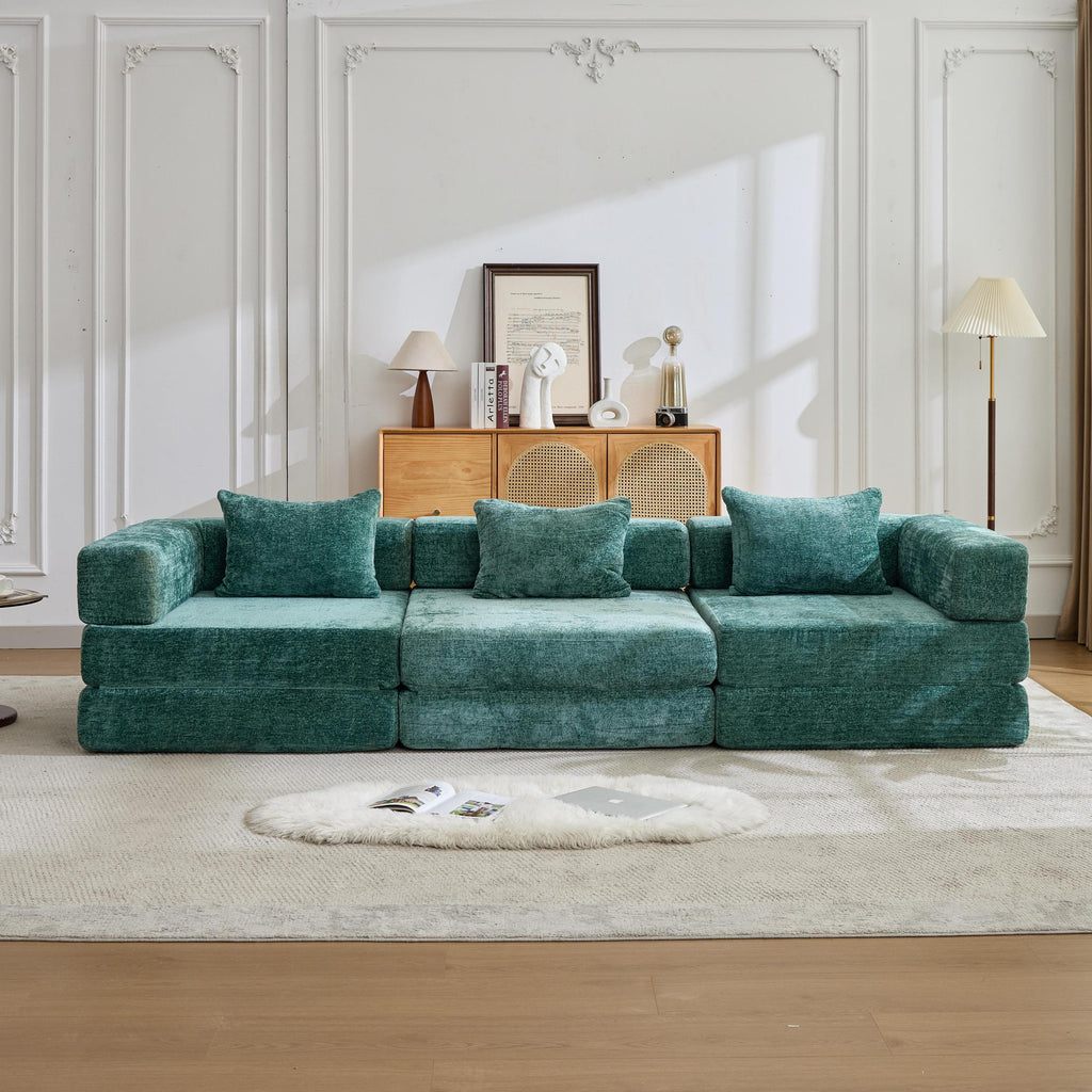 Compression Sofa,Convertible Floor Sofa Bed with Fixed-Shape Frame, Boneless Modular Sectional Sofa,No Assembly Required,Chenille fabric,for Living Room Bedroom,Dark Green