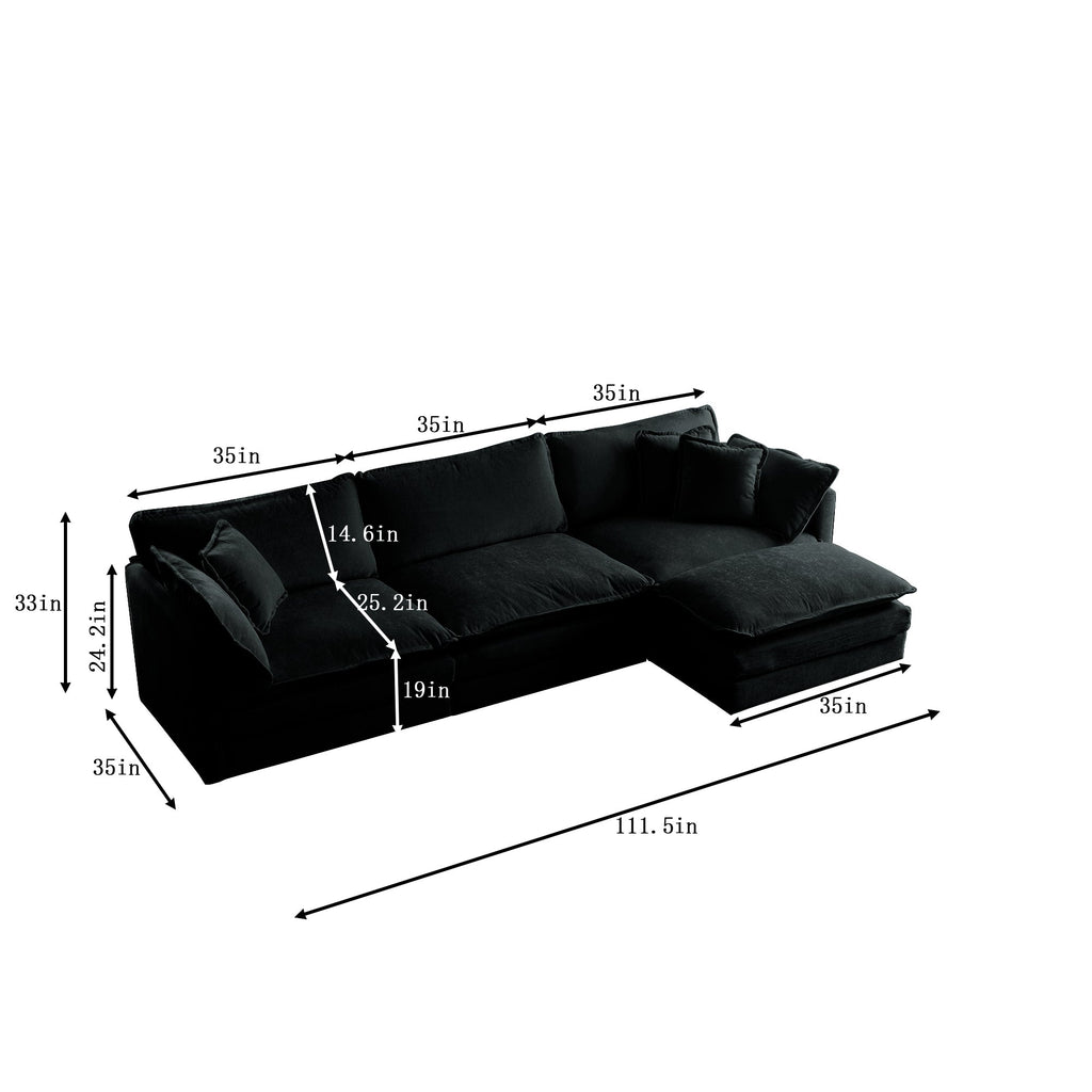 Free Combination Comfy Upholstery Modular Oversized L Shaped Sectional Sofa With Reversible Ottoman, Black Chenille