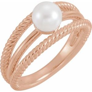 14K Rose Gold Cultured White Freshwater Pearl Negative Space Ring