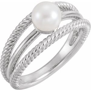 Platinum Cultured White Freshwater Pearl Negative Space Ring