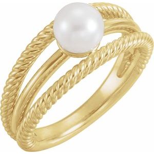 14K Yellow Gold Cultured White Freshwater Pearl Negative Space Ring