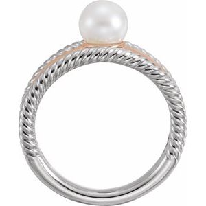 14K White/Rose Gold Cultured White Freshwater Pearl Negative Space Ring