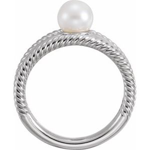 14K White Gold Cultured White Freshwater Pearl Negative Space Ring