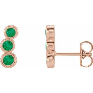14K Rose Gold Natural Emerald Ear Climbers