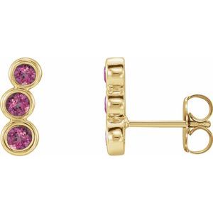 14K Yellow Gold Natural Pink Tourmaline Ear Climbers