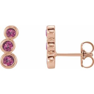14K Rose Gold Natural Pink Tourmaline Ear Climbers
