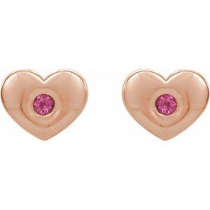 14K Rose Gold Natural Pink Tourmaline Heart Earrings