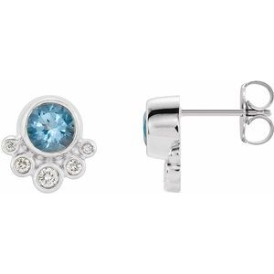 Sterling Silver Natural Aquamarine & 1/8 CTW Natural Diamond Earrings