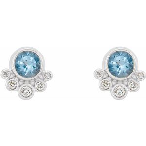 14K White Gold Natural Aquamarine & 1/8 CTW Natural Diamond Earrings – image 2