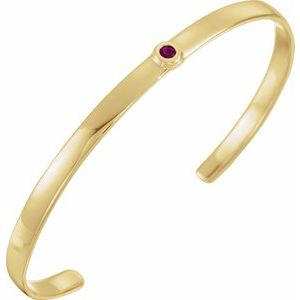 14K Yellow Gold Natural Ruby Cuff 6" Bracelet