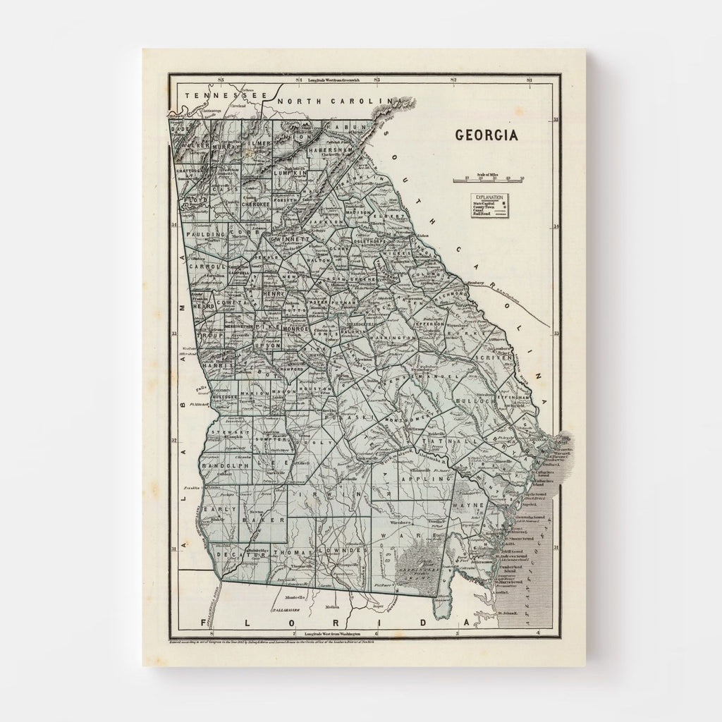 Vintage Map of Georgia 1842