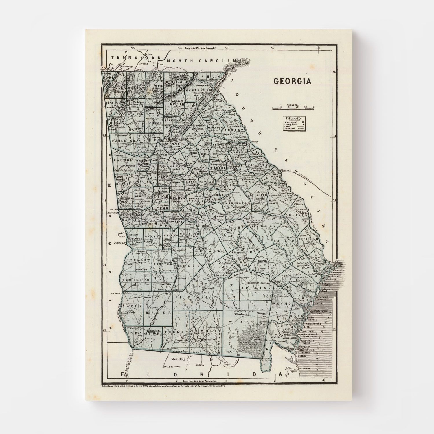 Vintage Map of Georgia 1842