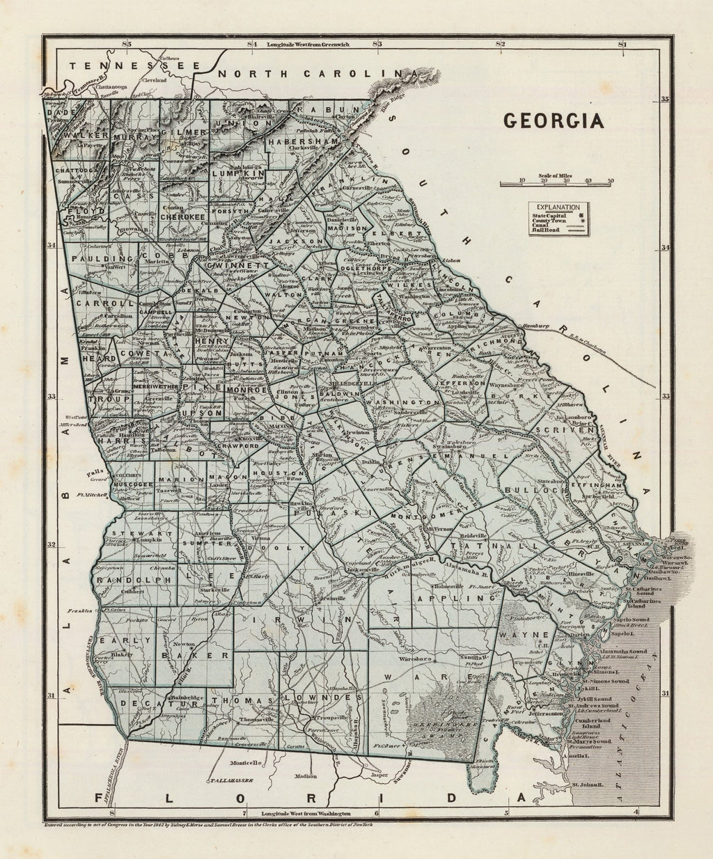 Vintage Map of Georgia 1842