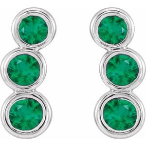 Platinum Lab-Grown Emerald Ear Climbers – image 2