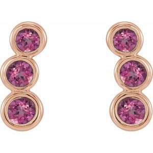 14K Rose Gold Natural Pink Tourmaline Ear Climbers