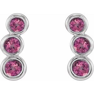14K White Gold Natural Pink Tourmaline Ear Climbers – image 2