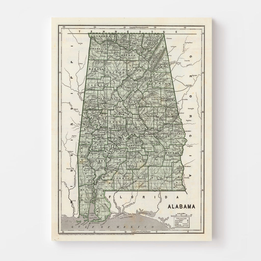 Vintage Map of Alabama 1842