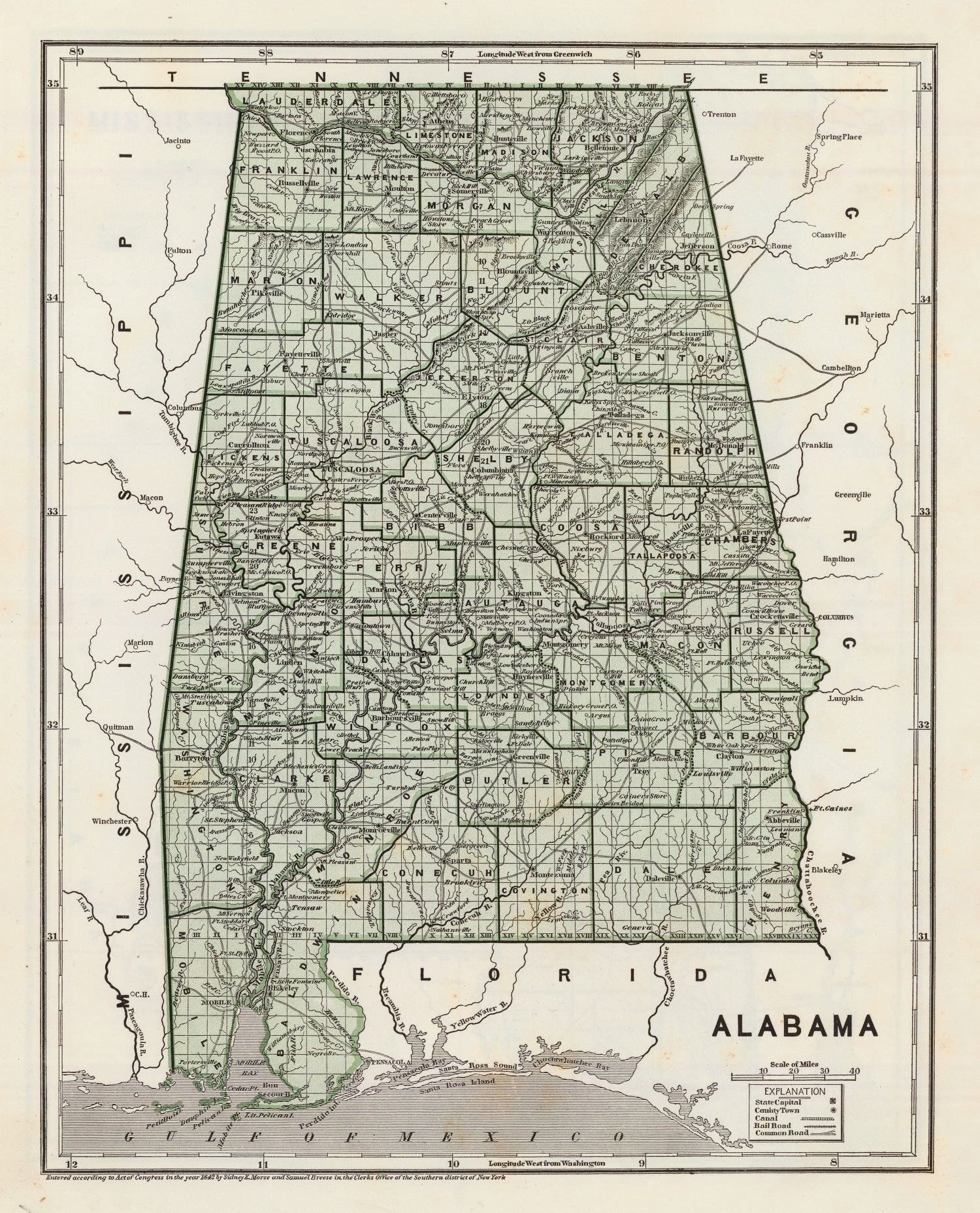 Vintage Map of Alabama 1842