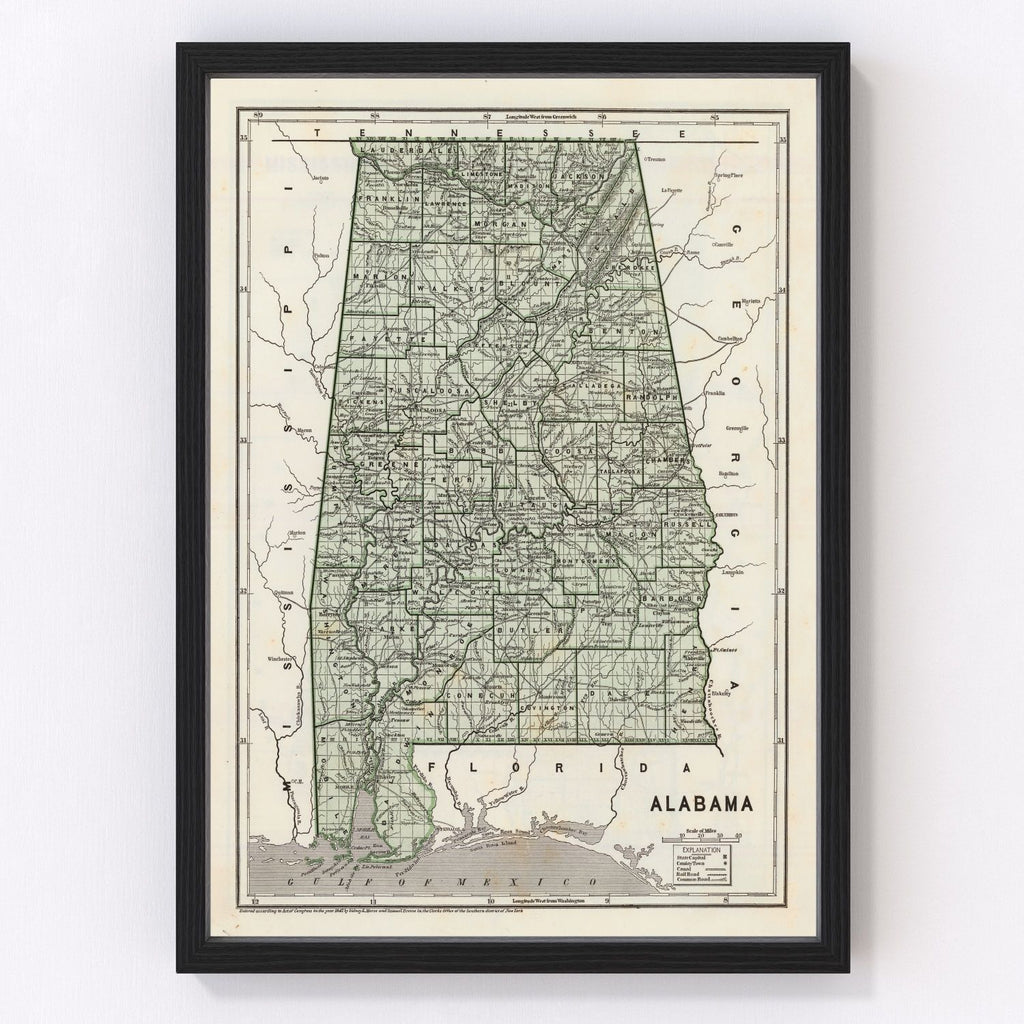 Vintage Map of Alabama 1842