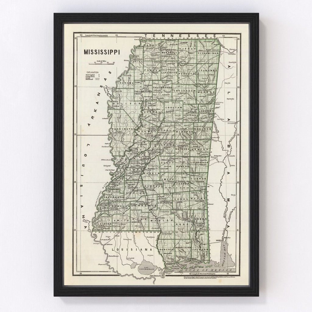 Vintage Map of Mississippi 1842
