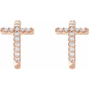 14K Rose Gold 1/4 CTW Natural Diamond Cross 12.15 mm Hoop Earrings – image 2