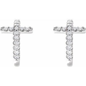 14K White Gold 1/4 CTW Natural Diamond Cross 12.15 mm Hoop Earrings – image 2