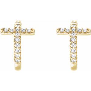 14K Yellow Gold 1/4 CTW Natural Diamond Cross 12.15 mm Hoop Earrings – image 2