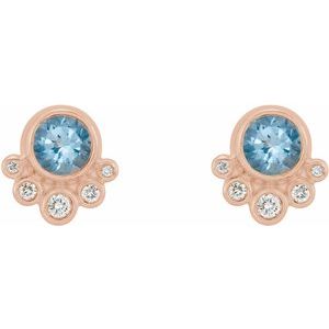 14K Rose Gold Natural Aquamarine & 1/8 CTW Natural Diamond Earrings – image 2