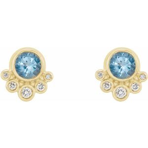 14K Yellow Gold Natural Aquamarine & 1/8 CTW Natural Diamond Earrings