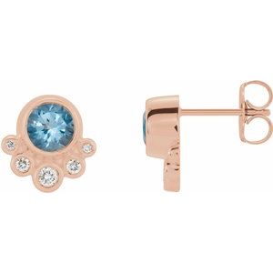 14K Rose Gold Natural Aquamarine & 1/8 CTW Natural Diamond Earrings