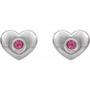14K White Gold Natural Pink Tourmaline Heart Earrings – image 2