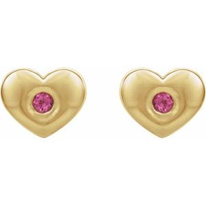 14K Yellow Gold Natural Pink Tourmaline Heart Earrings – image 2