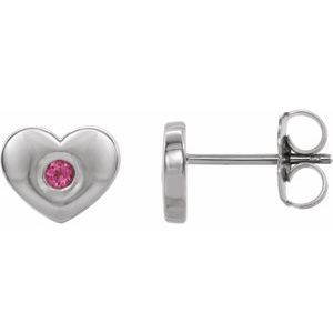 14K White Gold Natural Pink Tourmaline Heart Earrings