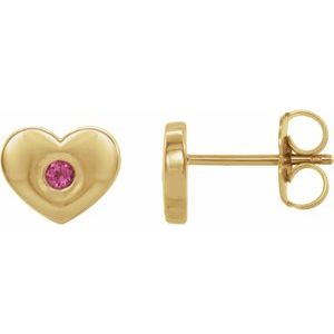 14K Yellow Gold Natural Pink Tourmaline Heart Earrings