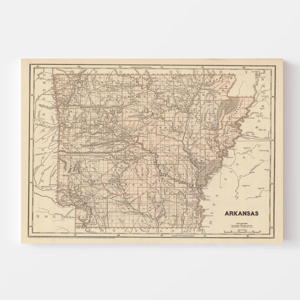 Vintage Map of Arkansas 1842