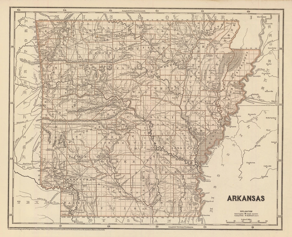 Vintage Map of Arkansas 1842