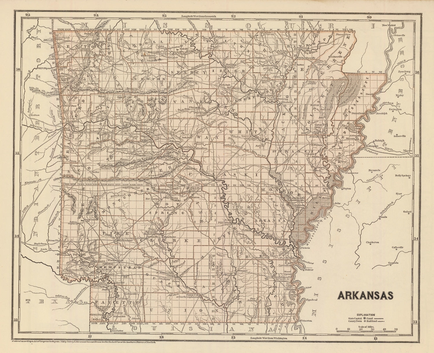 Vintage Map of Arkansas 1842