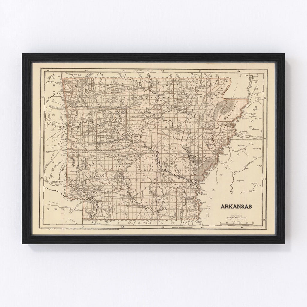 Vintage Map of Arkansas 1842