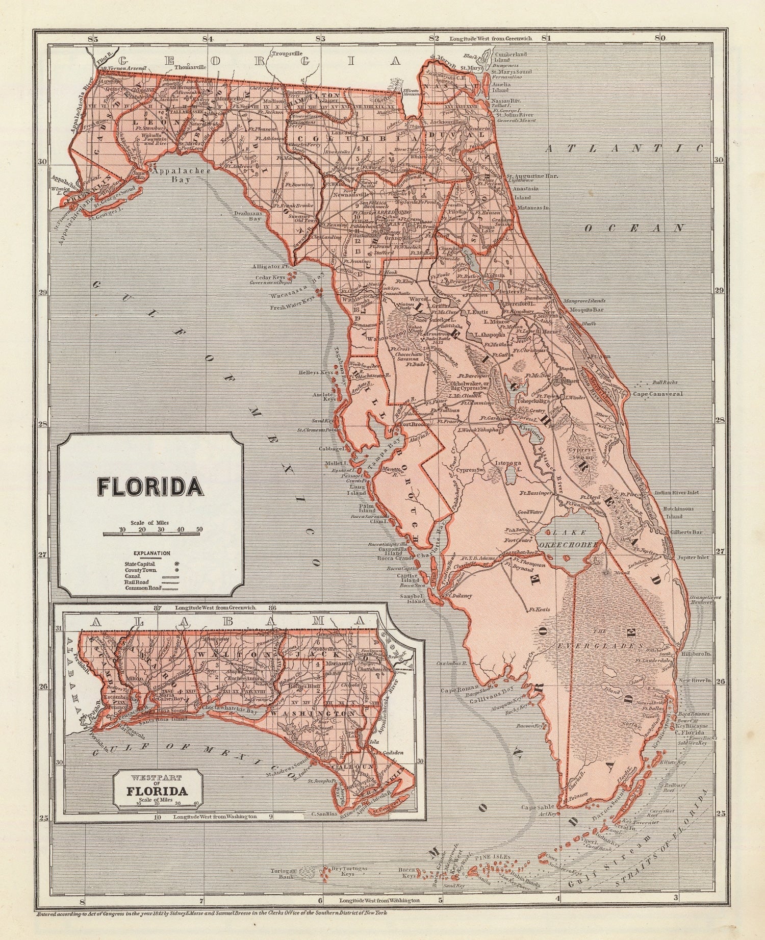 Vintage Map of Florida 1842