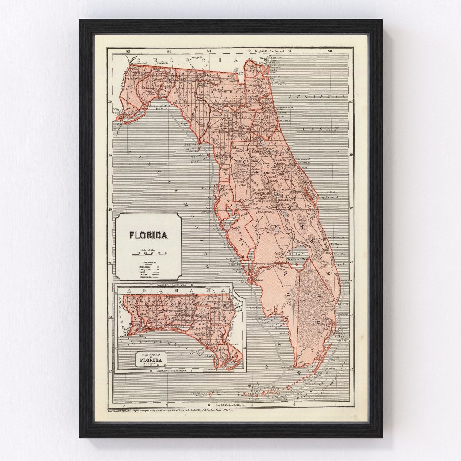 Vintage Map of Florida 1842