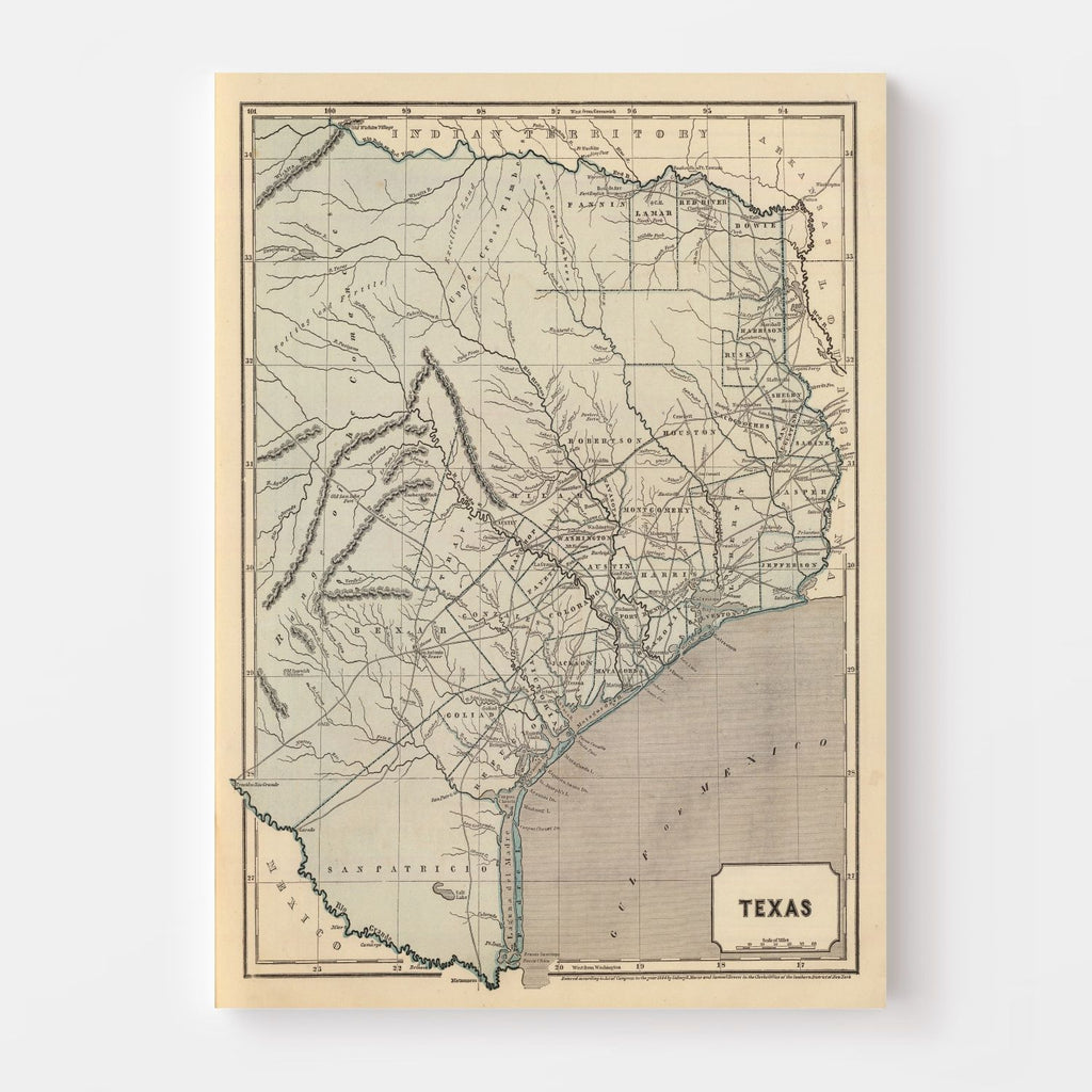 Vintage Map of Texas 1842