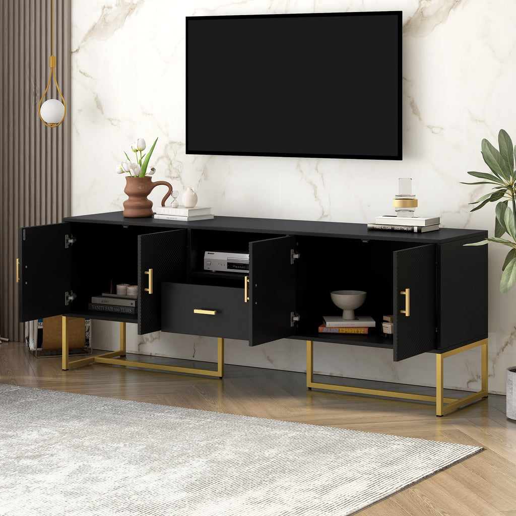 U-Can Modern TV Stand for TV up to 70 Inches,TV Cabinet with 1 Drawer, 2 Cabinets and Metal Legs, Handles and Anti-tip Device for Living room