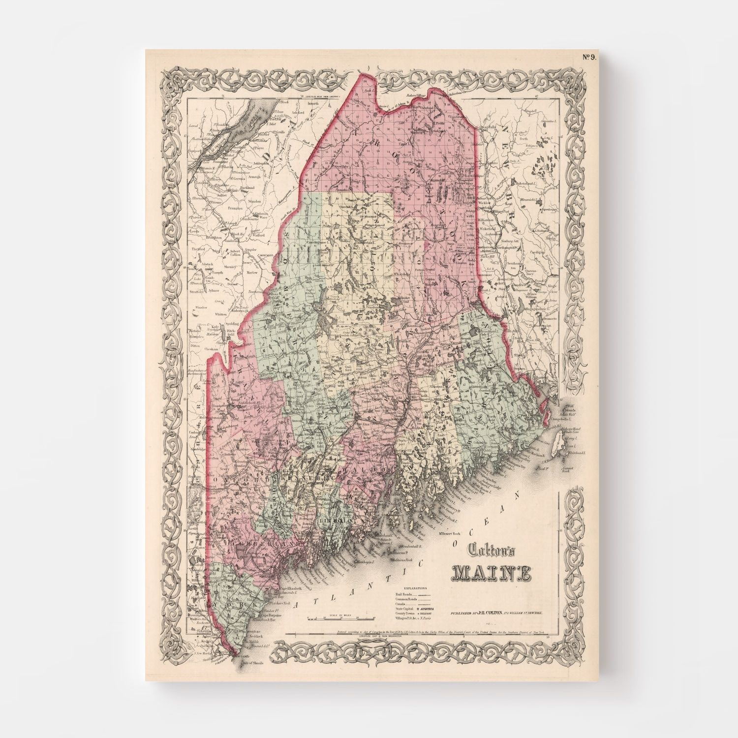 Vintage Map of Maine 1861