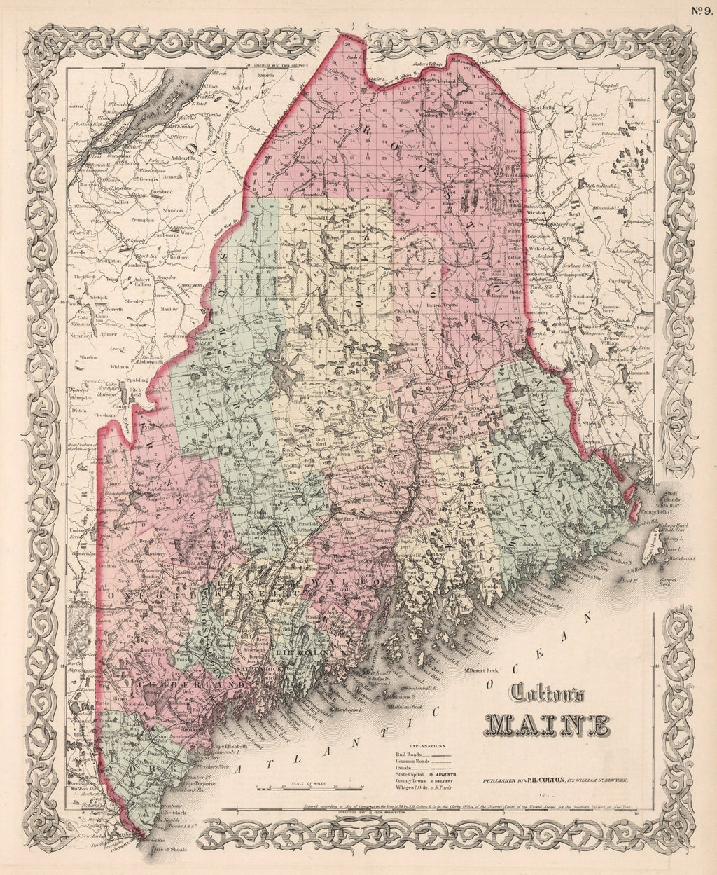 Vintage Map of Maine 1861