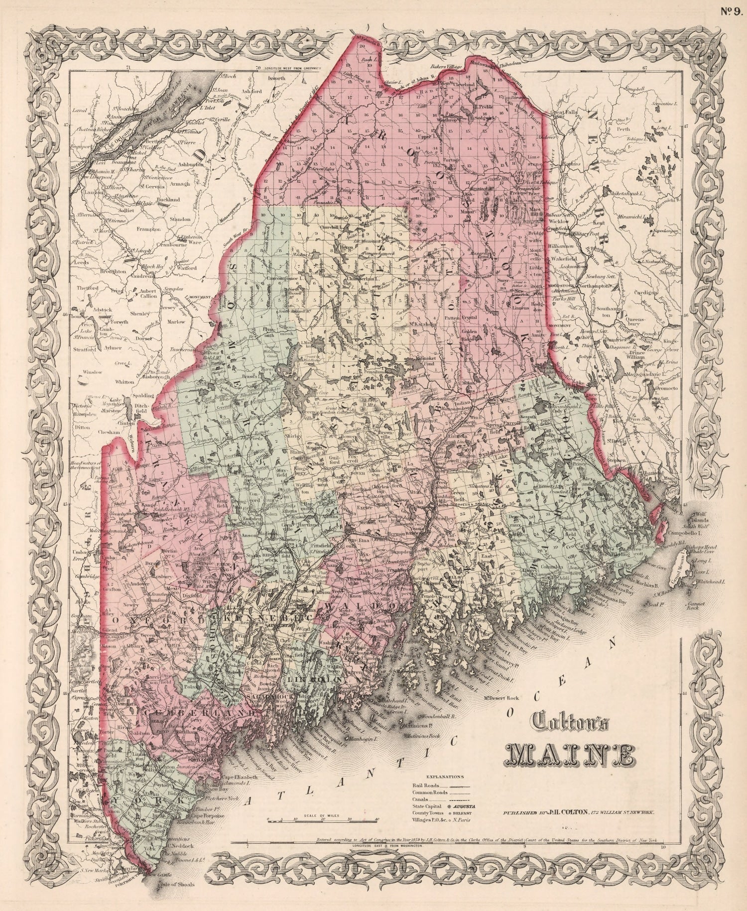 Vintage Map of Maine 1861