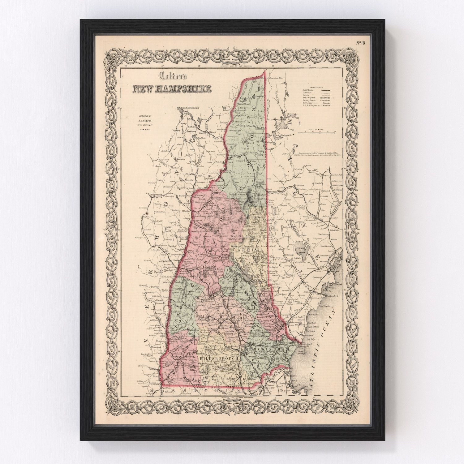 Vintage Map of New Hampshire 1861