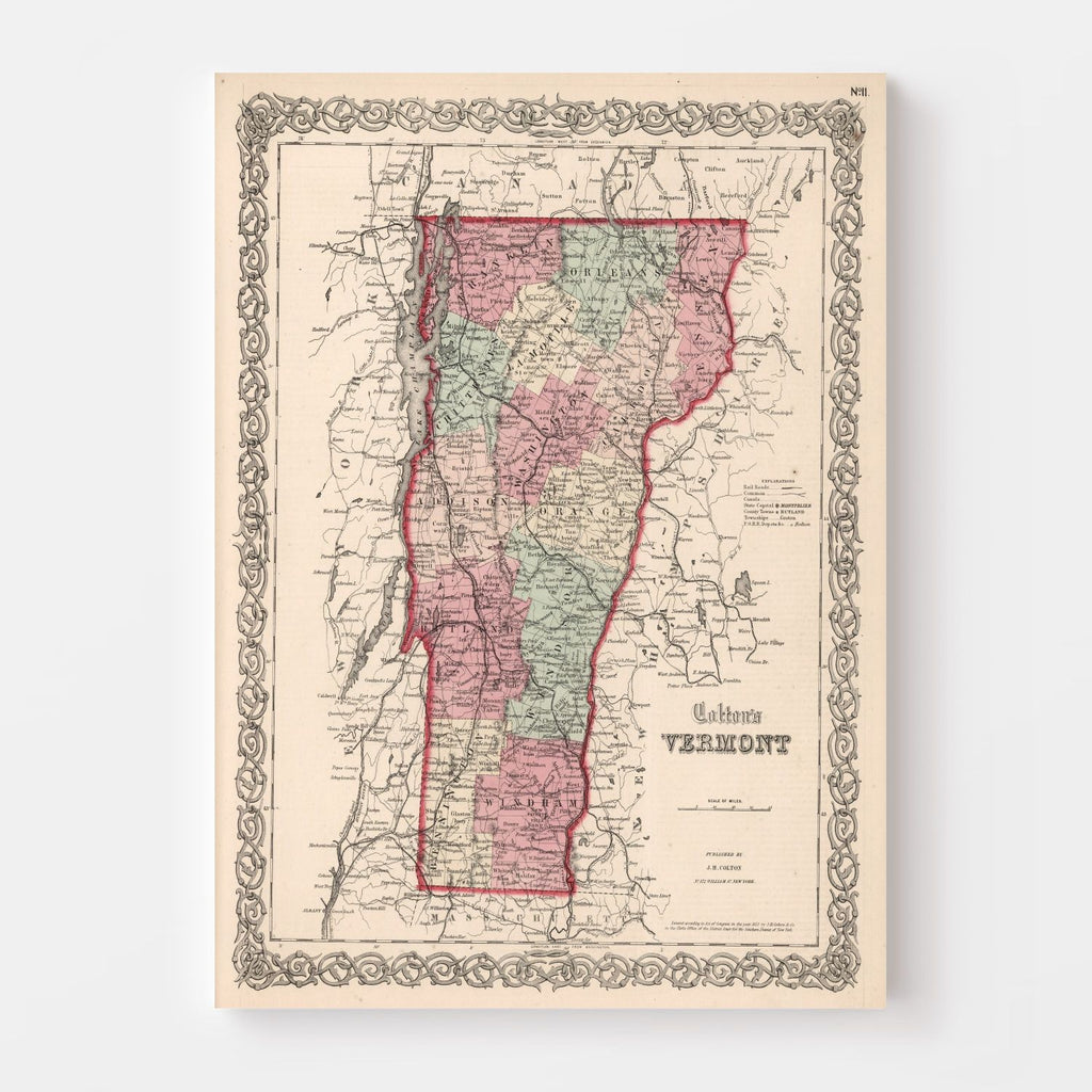 Vintage Map of Vermont 1861