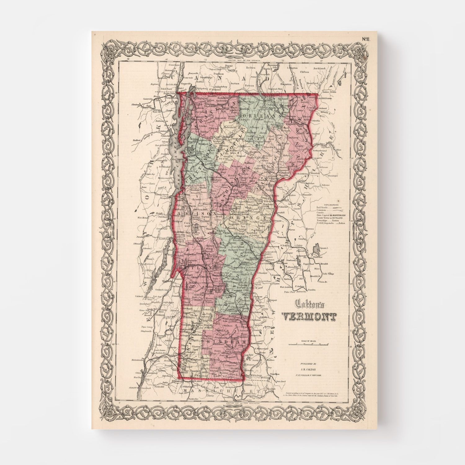 Vintage Map of Vermont 1861